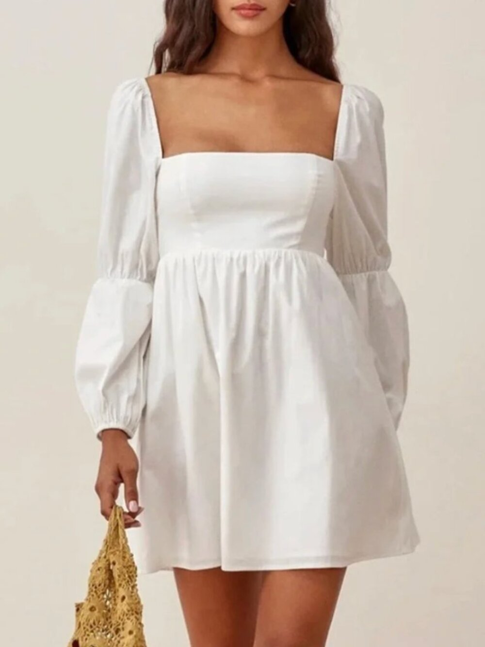 Reformation Michaela Mini Puff Sleeve Babydoll Dress in White